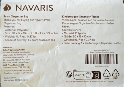 Navaris Kinderwagen Organizer Tasche Schwarz Buggy Organizer D9