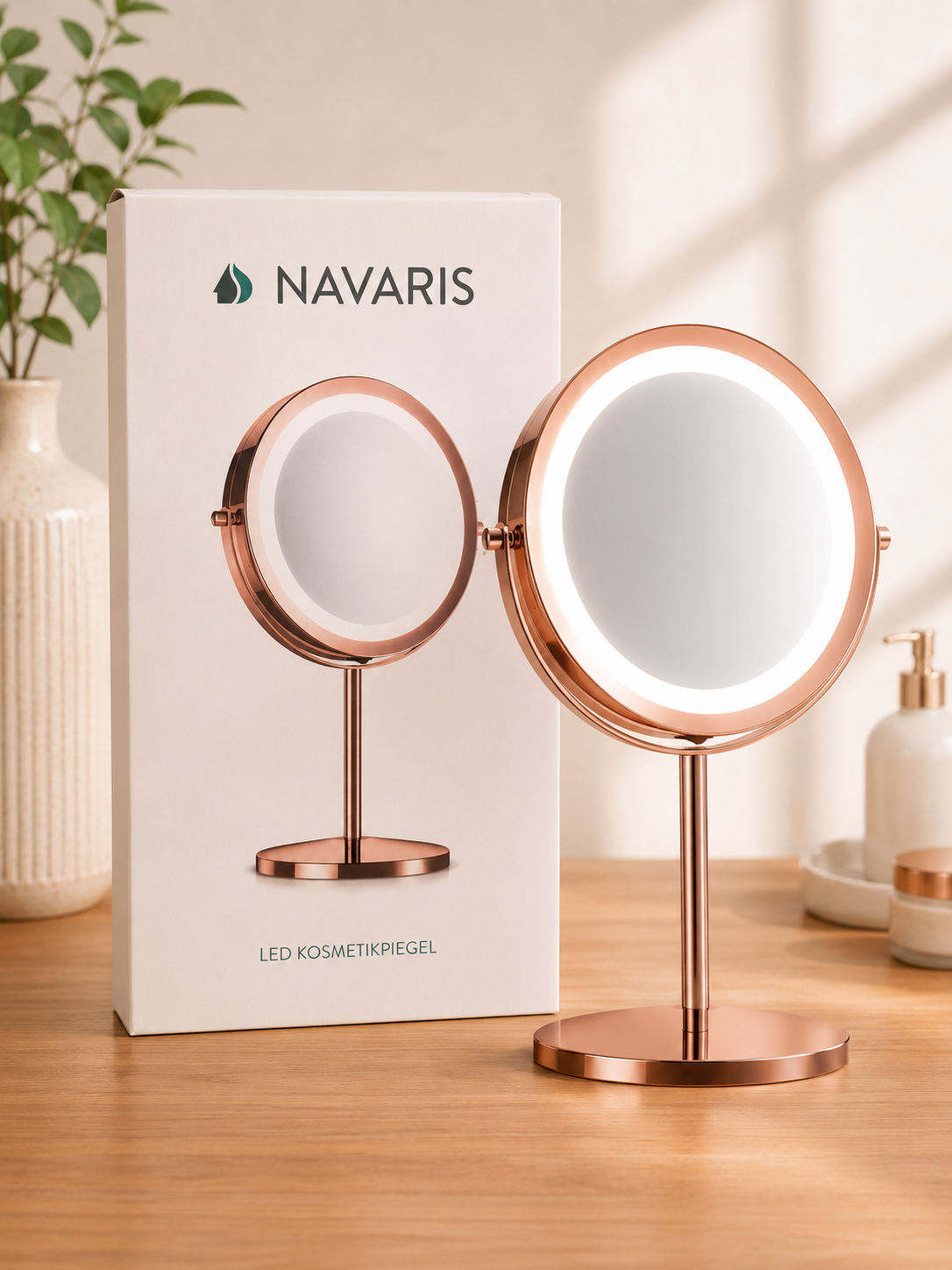 Navaris Kosmetikspiegel LED 5fach Vergrößerung Schminkspiegel Kupfer