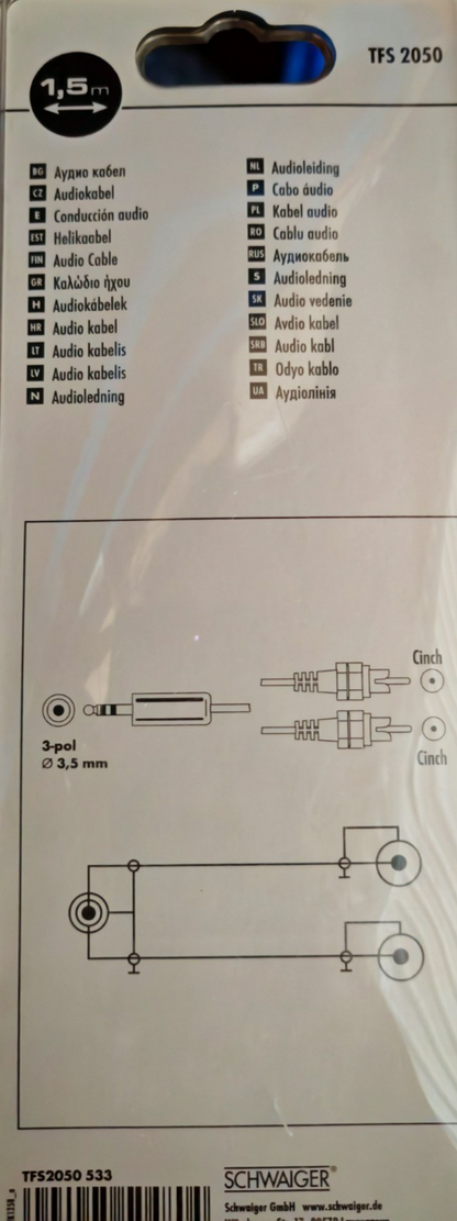 Schwaiger TFS 2050 Stereo Audioleitung 1,5m Audiokabel Stereo Kabel HiFi A5