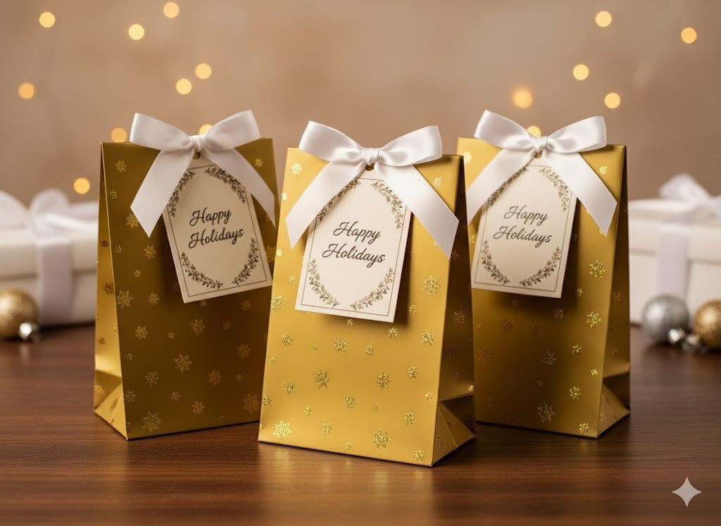 3x Stewo Geschenkverpackung, Tüten, Design 14x10 cm, gold