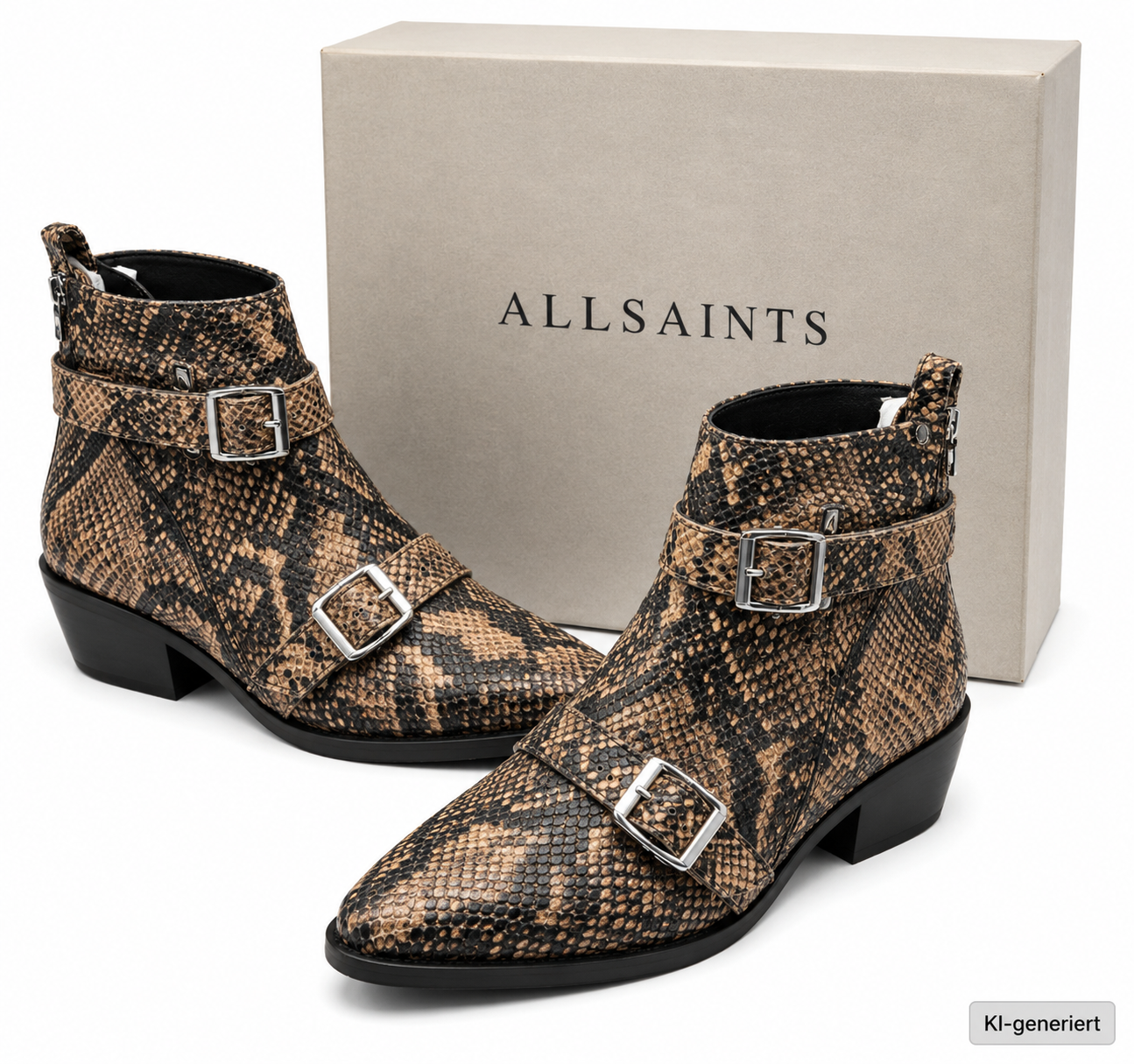 AllSaints Ariel Zip Boots Damen Leder Snake Braun Schwarz Stiefeletten Gr. 38 G1
