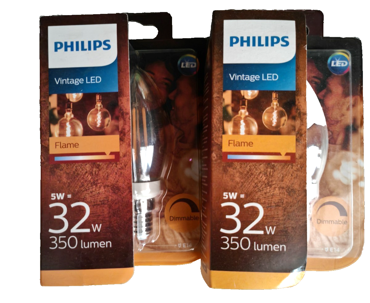 Philips Vintage LED Kerzenlampe E14 5W 32W 350lm 2200K Dimmbar Filament HA34