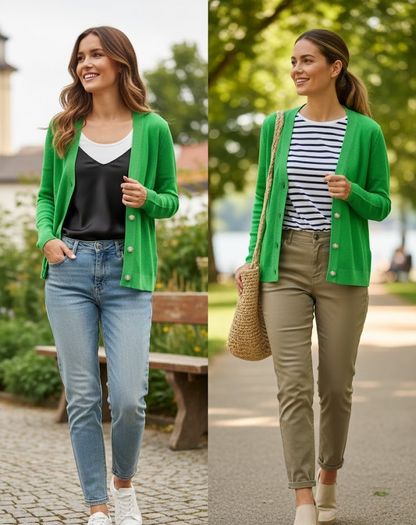 Souls by Eywasouls Damen Cardigan Gr. 38 Grün Strickjacke V-Ausschnitt Knöpfe D1