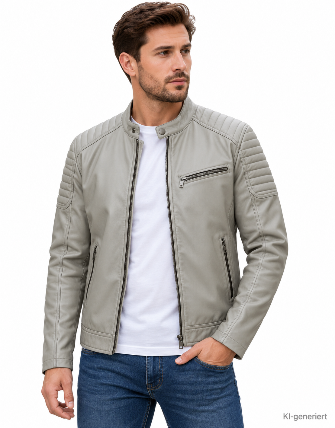 STRANDFEIN Menswear Lederjacke Herren Gr. 56 Lammnappa Stein Echtleder Z