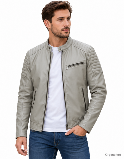 STRANDFEIN Menswear Lederjacke Herren Gr. 56 Lammnappa Stein Echtleder Z