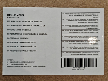 BELLE VOUS 100x Namensschilder 90x56mm Ausweishüllen Clip Nadel Transparent C6