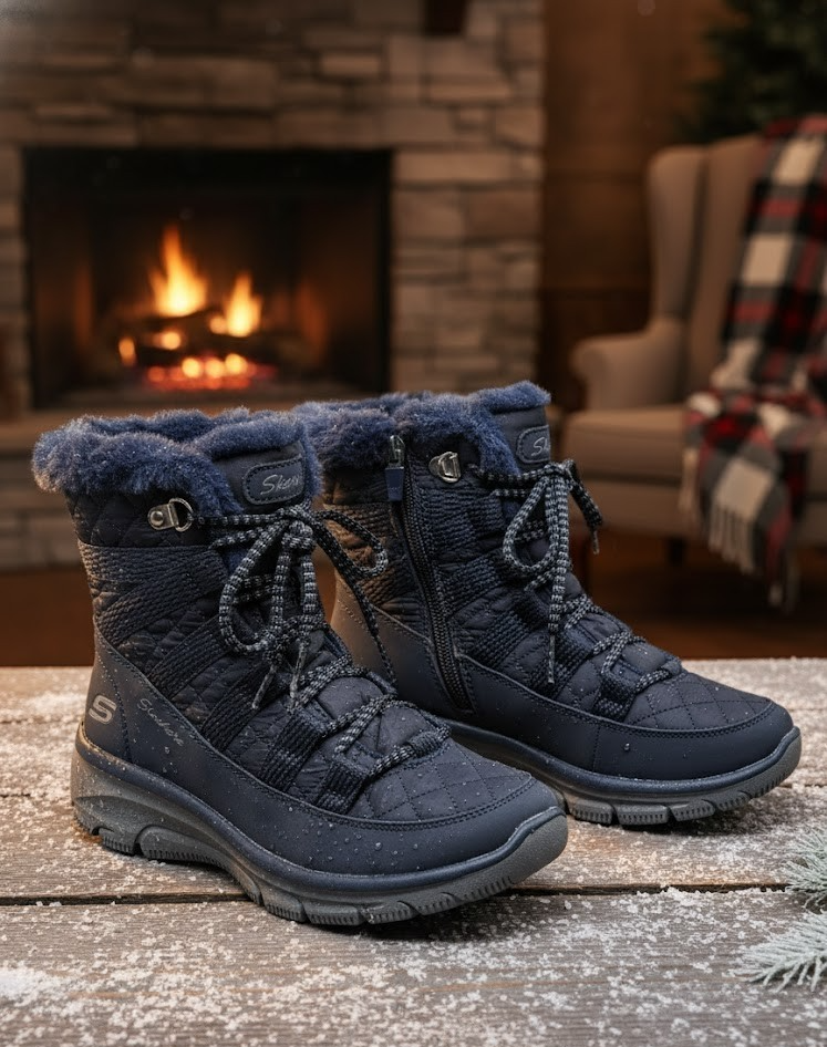 Skechers Damen Winterboots Gr. 35 Blau Memory Foam Gefüttert Schnürstiefel Boots