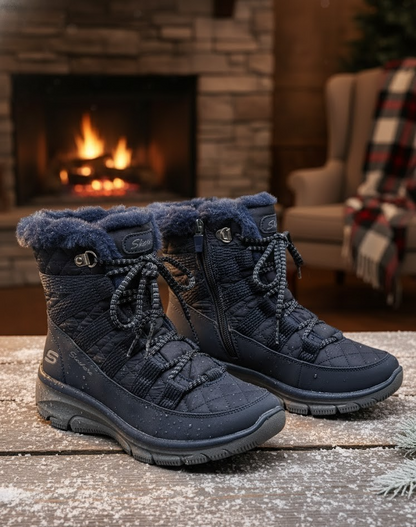 Skechers Damen Winterboots Gr. 35 Blau Memory Foam Gefüttert Schnürstiefel Boots