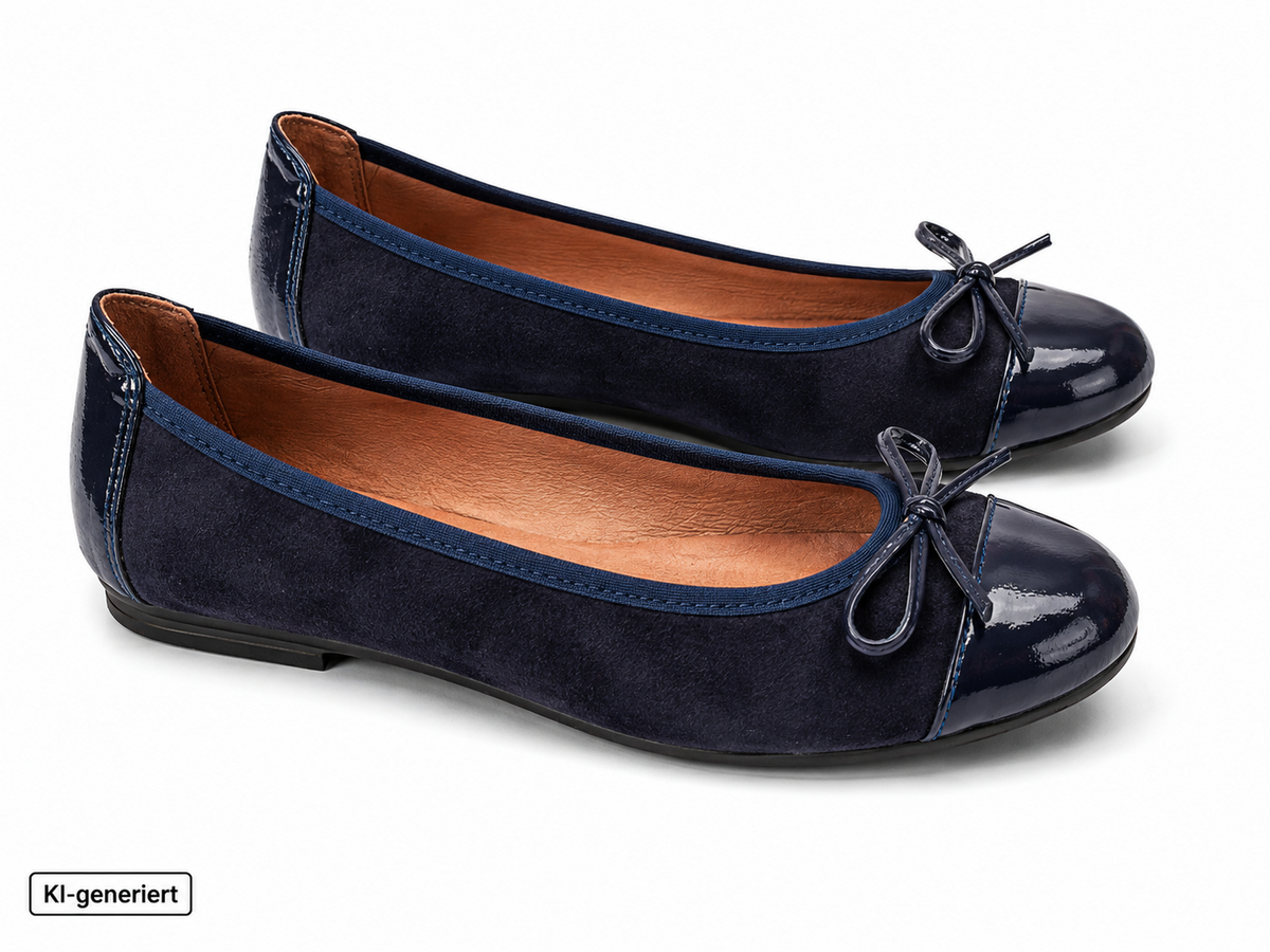 Paul Vesterbro Damen Ballerinas Gr. 37 Dunkelblau Lack Schleife Halbschuhe G