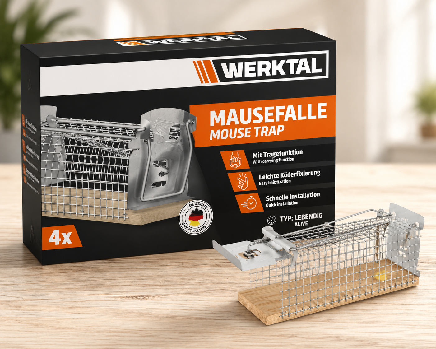 WERKTAL Lebendfalle Mäuse 4er Set Tierfreundliche Mausefalle Wiederverwendbar A2