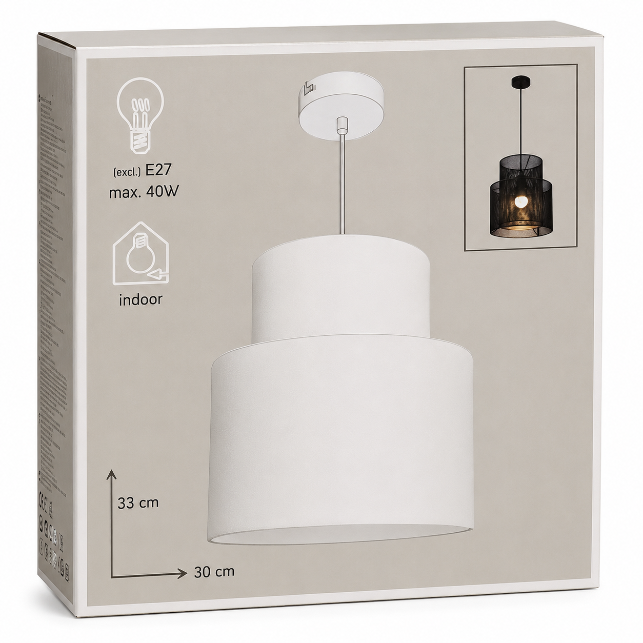 Lux Pendelleuchte Schwarz Ø 30 cm Hängelampe E27 40W Doppelschirm Metall Modern