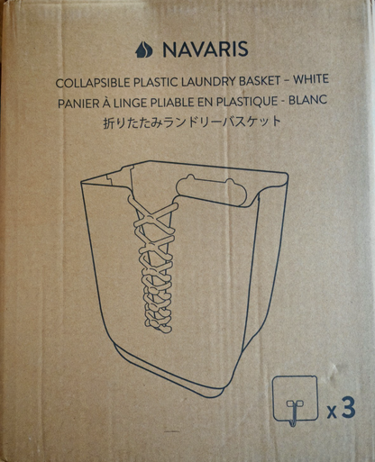 Navaris Wäschekorb 30L Faltbar Weiß Wäschebox Wandmontage 3 Klebehaken Bad HO-A6