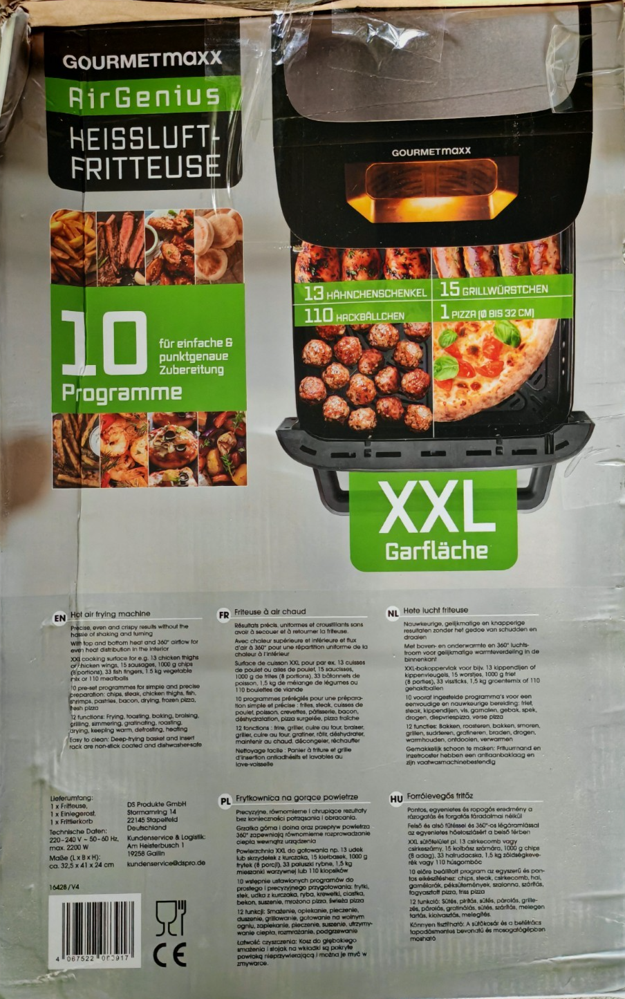 GOURMETmaxx Heißluftfritteuse 7L XXL Airfryer Touchscreen 10 Programme 1800W A18