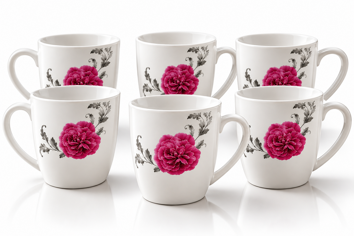 Arte Viva COMO Kaffeebecher 6er Set Porzellan Tassen Blumen Pink Grau HA18