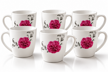 Arte Viva COMO Kaffeebecher 6er Set Porzellan Tassen Blumen Pink Grau HA18