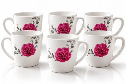 Arte Viva COMO Kaffeebecher 6er Set Porzellan Tassen Blumen Pink Grau HA18