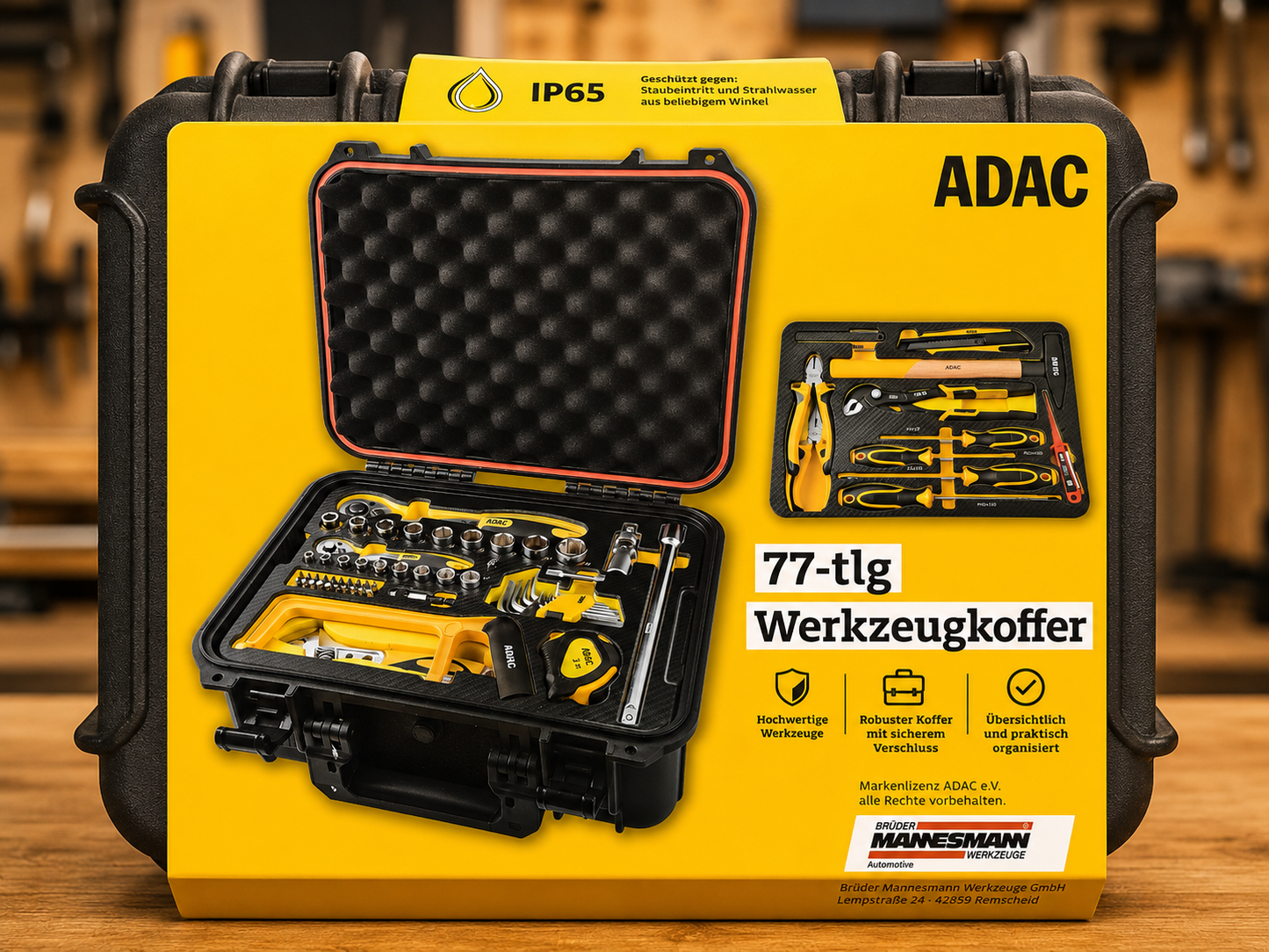 Brüder Mannesmann ADAC Werkzeugkoffer 77tlg IP65 Werkzeug Set Profi Heimw.