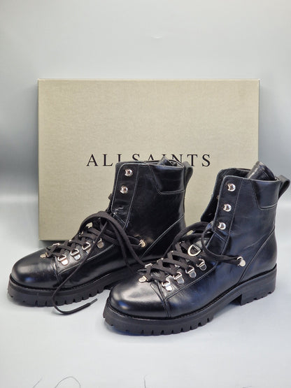 AllSaints Franka Damen Boots Leder Schwarz Schnürstiefel Biker Stiefel Gr. 37 G1