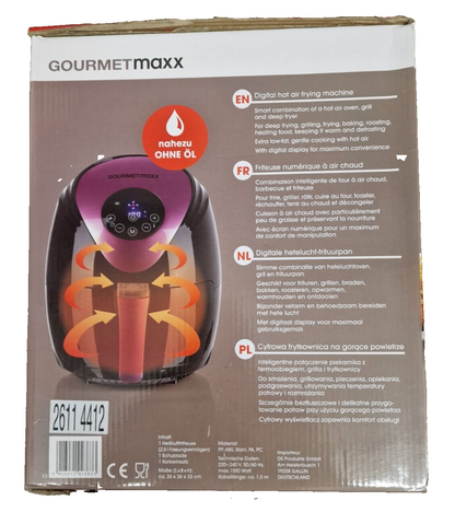 GOURMETmaxx 1500W Heißluft-Fritteuse - Schwarz/Beere (02383)