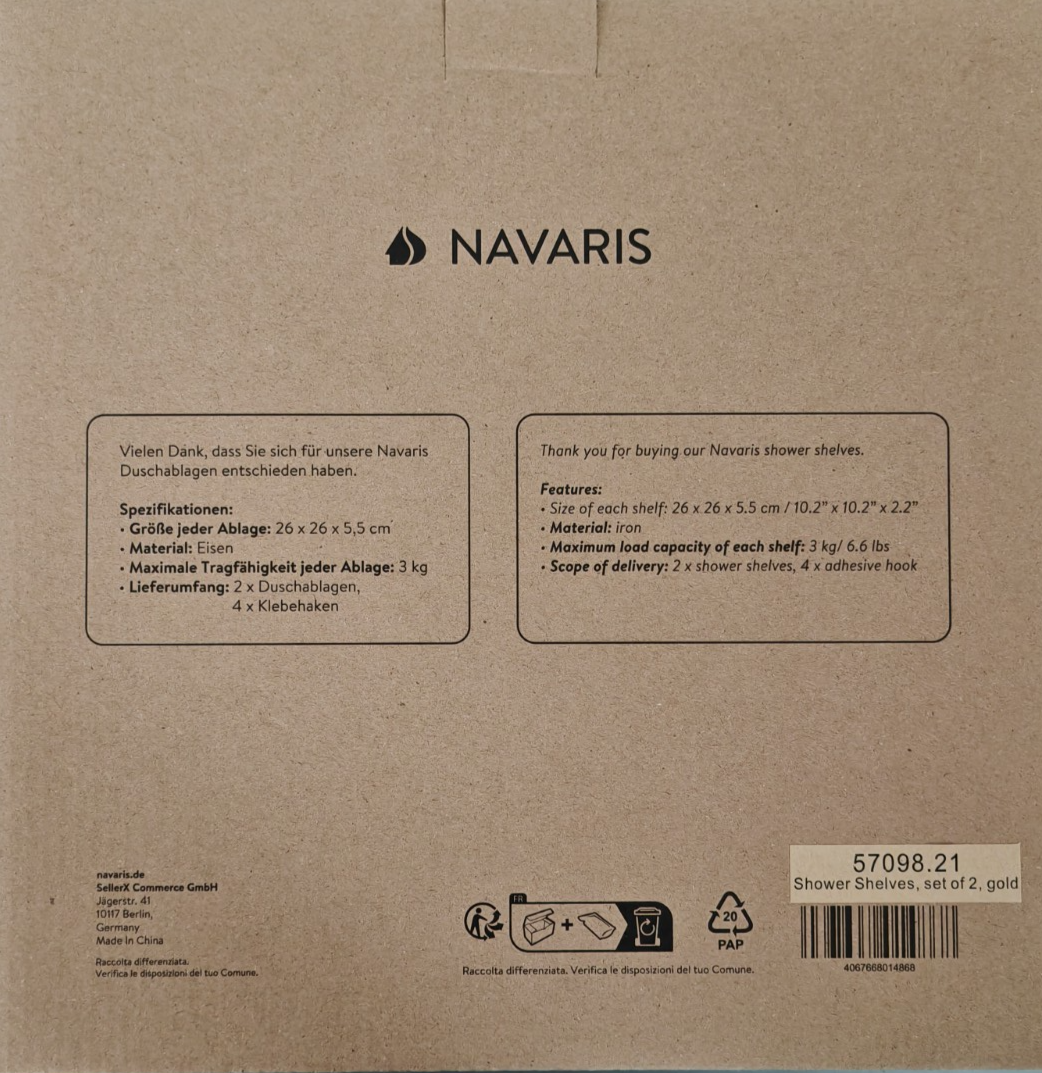 NAVARIS 2er Set Duschablage Gold Eckregal Duschkorb ohne Bohren Badregal E6