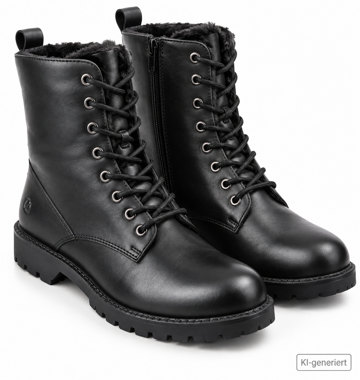 Paul Vesterbro Damen Boots Gr. 42 Schwarz Leder Warmfutter Schnürstiefel