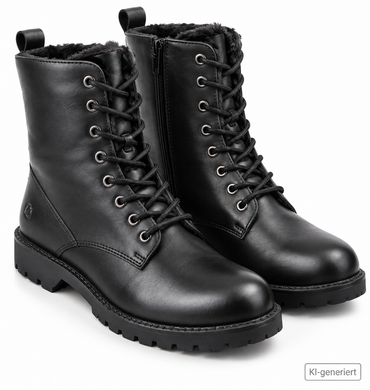 Paul Vesterbro Damen Boots Gr. 42 Schwarz Leder Warmfutter Schnürstiefel