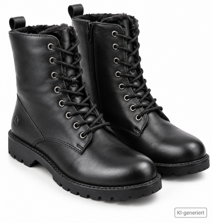 Paul Vesterbro Damen Boots Gr. 42 Schwarz Leder Warmfutter Schnürstiefel