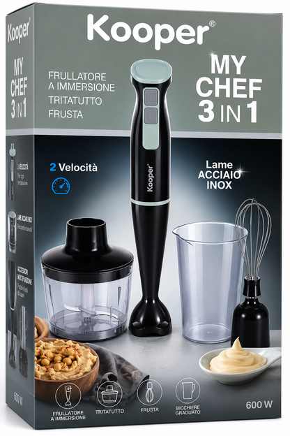 Kooper myChef 3in1 Stabmixer Pürierstab Mixer Zerkleinerer Edelstahl Küche D10