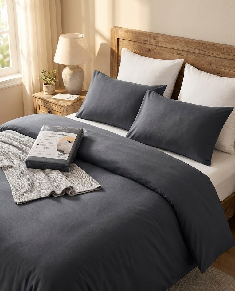 Emma Essentials Bettbezugset 240x220 cm 2 Kissen 40x80 cm Anthrazit