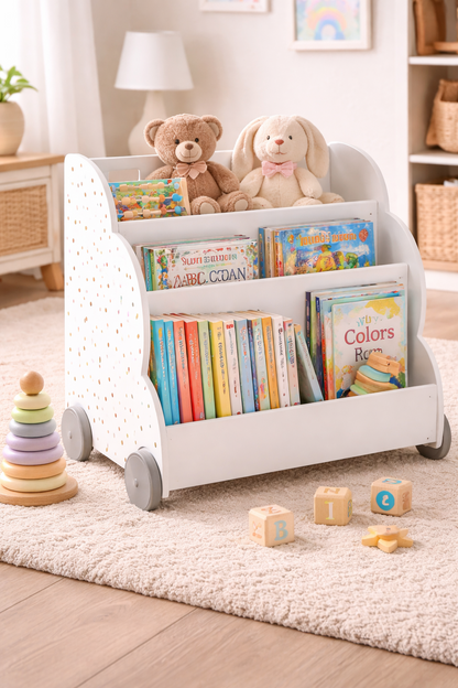 Navaris Kinder Bücherregal Weiß mit Rollen Bücherständer Spielzeug Organizer HA8