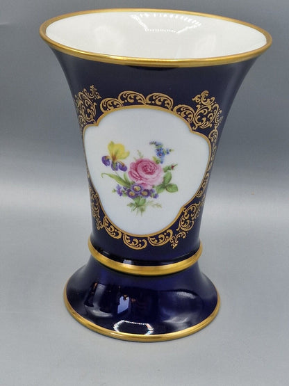 Lindner Porzellan, Vase, Ätzgold Kobalt, Handarbeit
