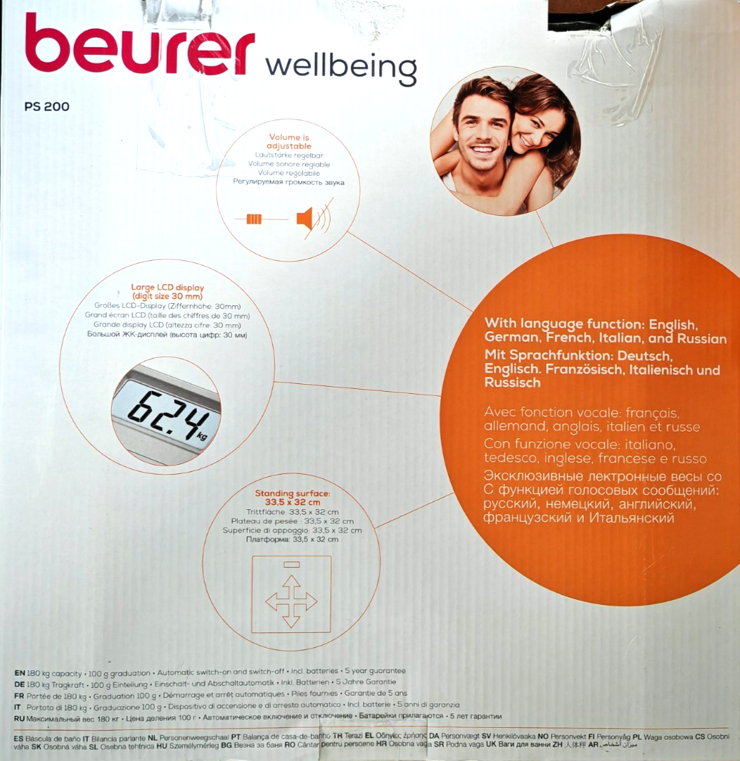 Beurer PS200 Sprechende Personenwaage Digitalwaage Sprachfunktion Waage C04G
