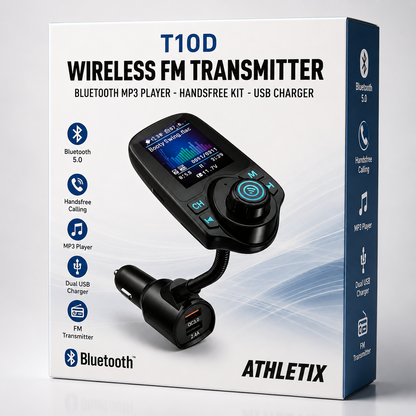 Athletix T10D Wireless FM Transmitter Bluetooth Auto USB Ladegerät Freisprech A8