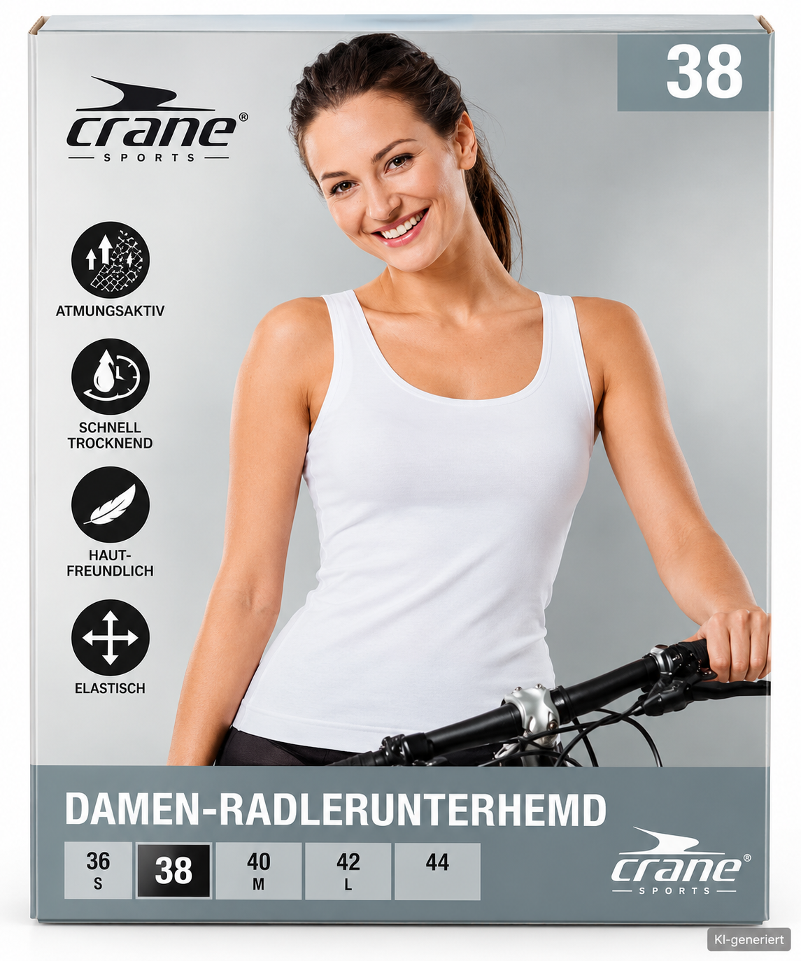 CRANE Damen Radlerunterhemd Gr. 38 Weiß Fahrrad Funktionsshirt TechTex Lycra G3