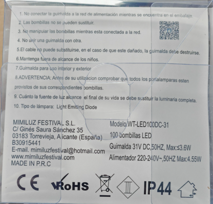 MIMILUZ LED Lichterkette 100 LEDs Weiß Grünes Kabel IP44 Timer Außen Innen HA35