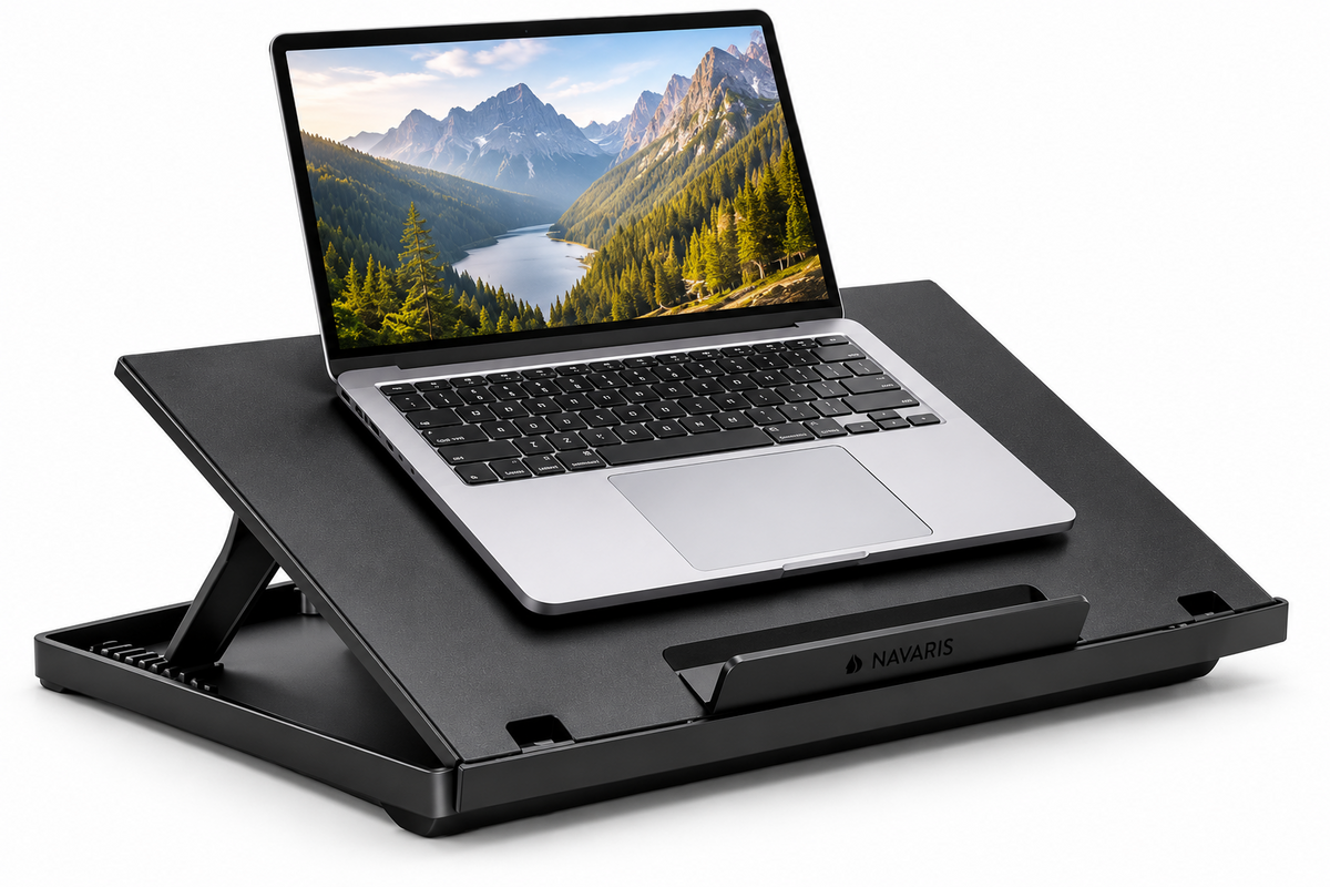 Navaris Laptopkissen Laptopständer höhenverstellbar mit Ablagefach Schwarz