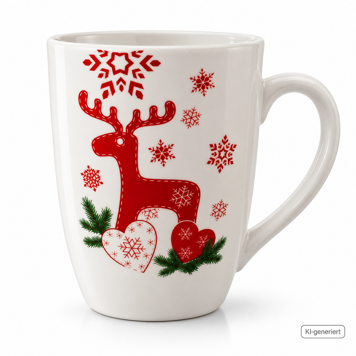 2x K-Mail Order Weihnachtstasse Hirsch Herzen Schneeflocken Rot Weiß Becher HA16