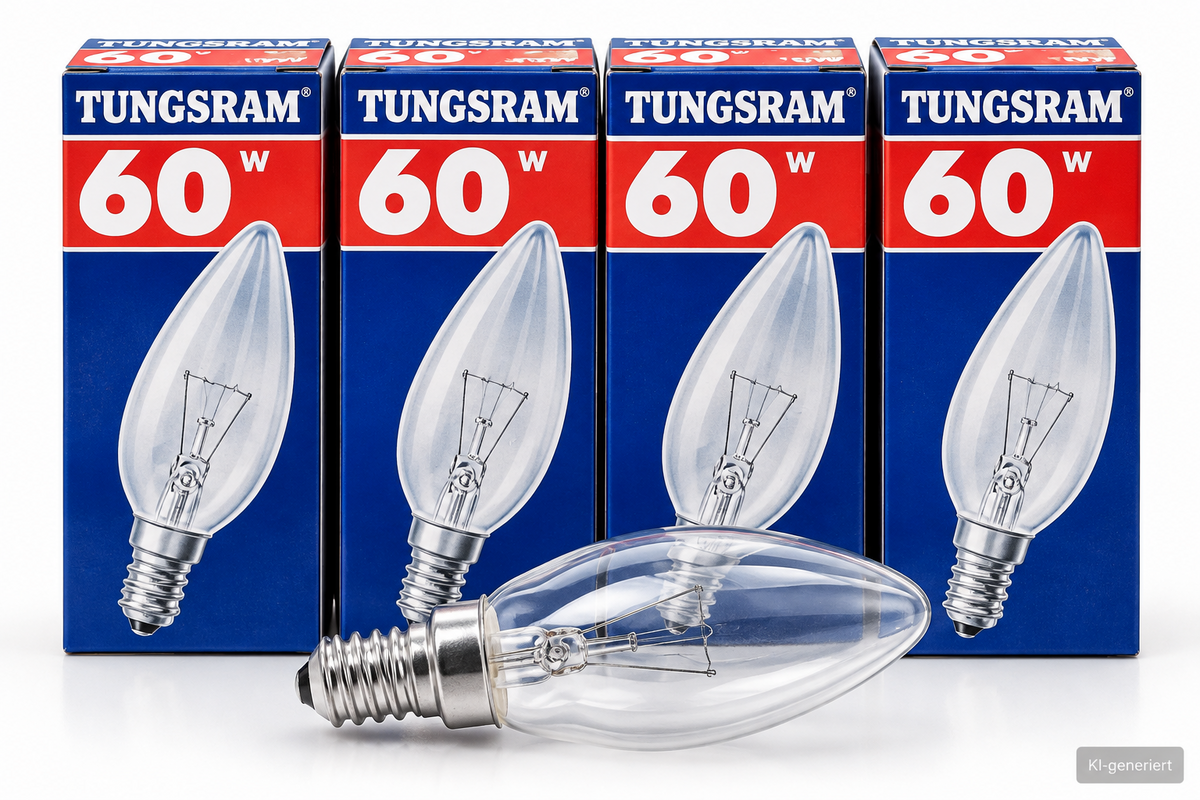 TUNGSRAM 4x Kerzenlampe 60W Klar Glühbirne Kerzenform Glühlampen 660lm Titel H34