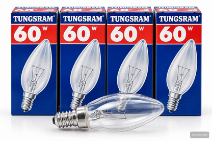 TUNGSRAM 4x Kerzenlampe 60W Klar Glühbirne Kerzenform Glühlampen 660lm Titel H34
