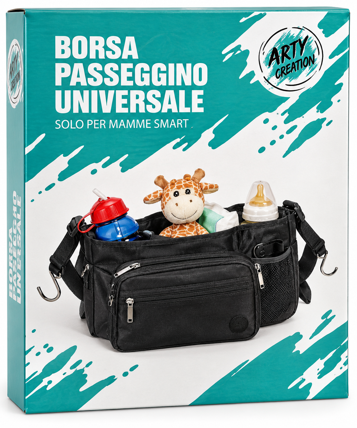 ARTY CREATION Wickeltasche Kinderwagen Organizer Universal Schwarz Mamme D7