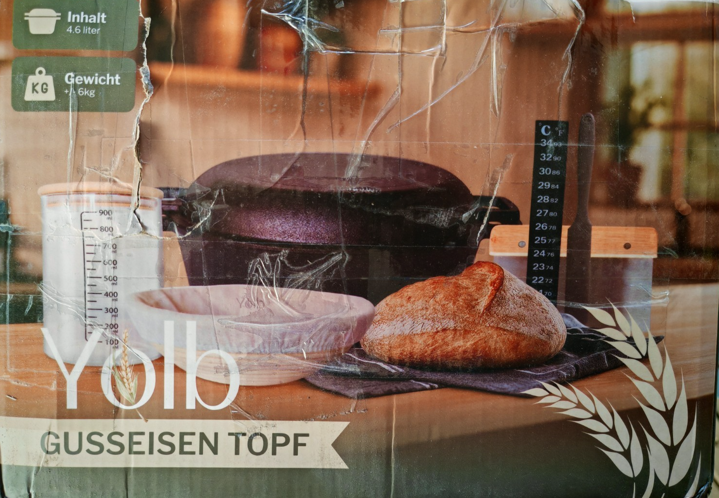 Sauerteig Brotbacktopf Gusseisen Dutch Oven XL Brotbackset mit Gärkorb Set C-05