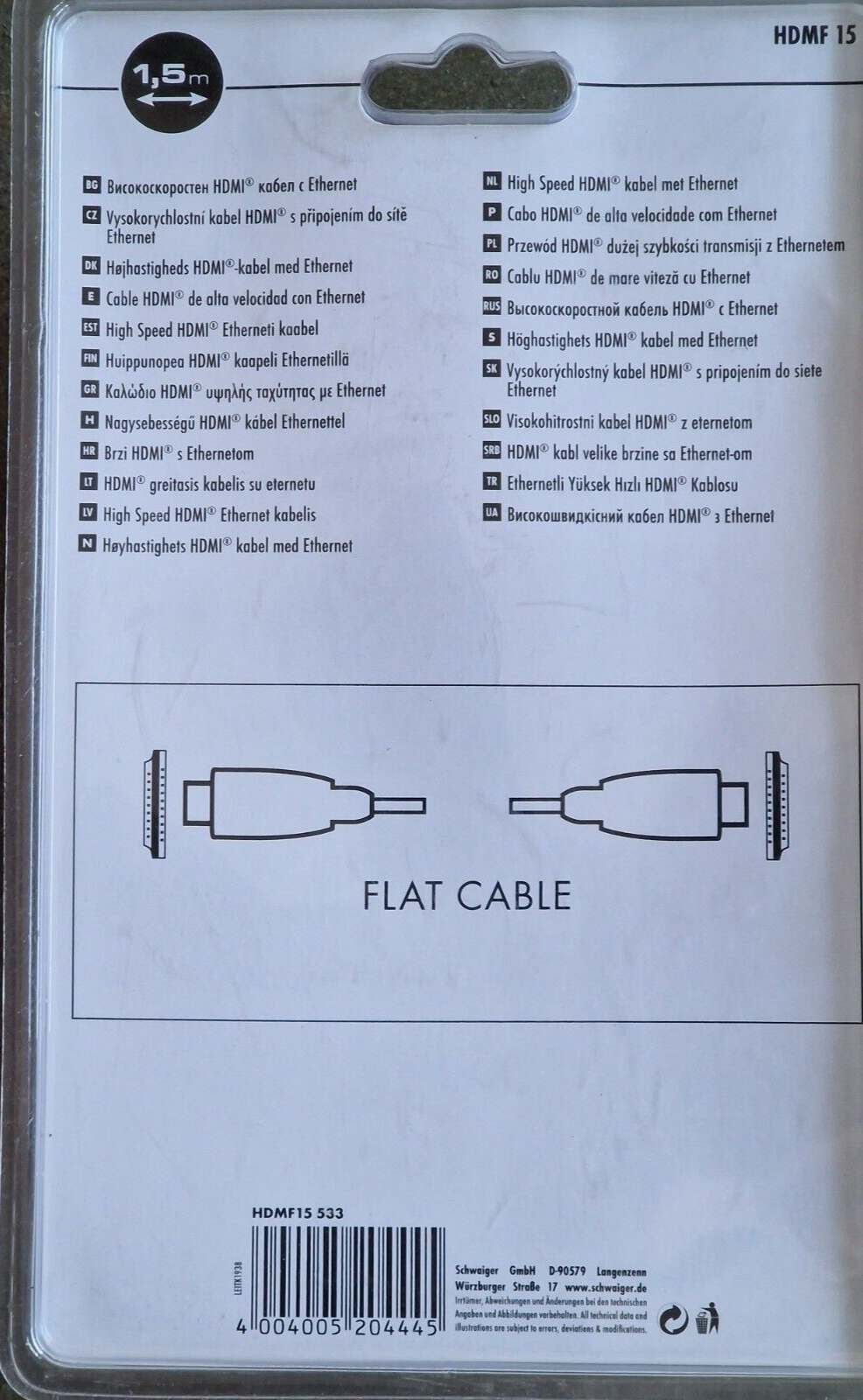 Schwaiger HDMF15 HDMI Kabel High Speed mit Ethernet TV Kabel