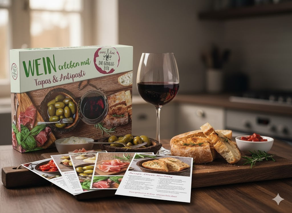 Wine & Dine Genuss-Box Tapas & Antipasti 50 Rezeptkarten Wein Rezepte Geschenk