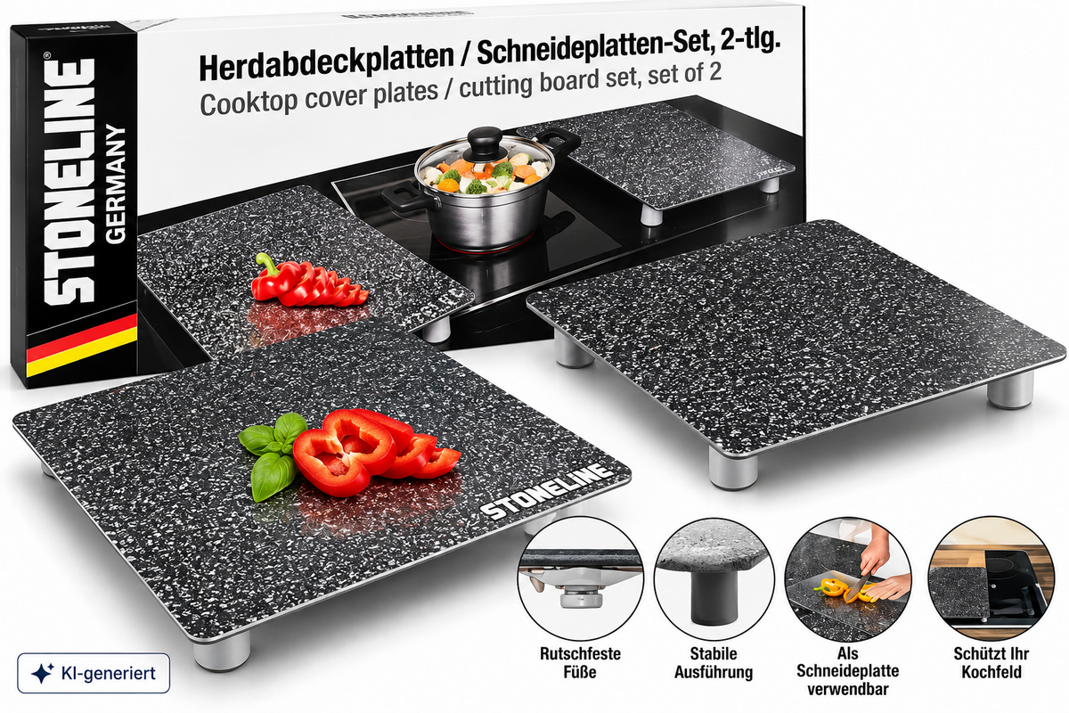 STONELINE Herdabdeckplatten 2er Set Schneidebretter Glas Granitopti B3