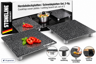 STONELINE Herdabdeckplatten 2er Set Schneidebretter Glas Granitopti B3
