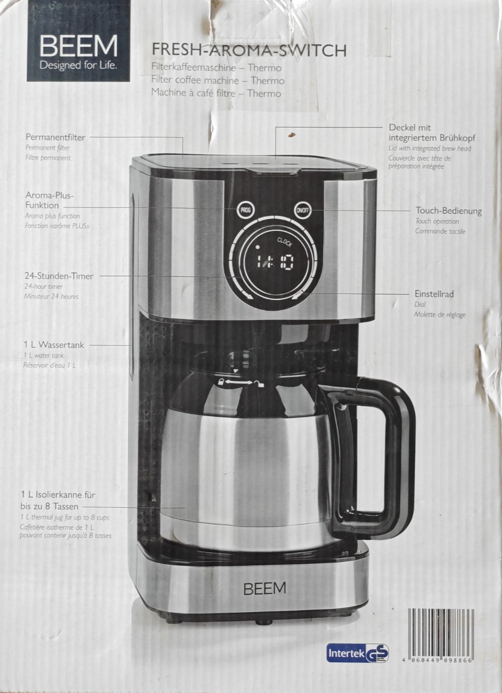 BEEM Fresh-Aroma-Switch Filterkaffeemaschine Thermoskanne 8 Tassen Timer 1L C4