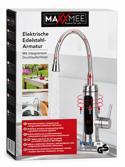 MAXXMEE Elektrische Edelstahl Armatur Wasserhahn Durchlauferhitzer Display B5