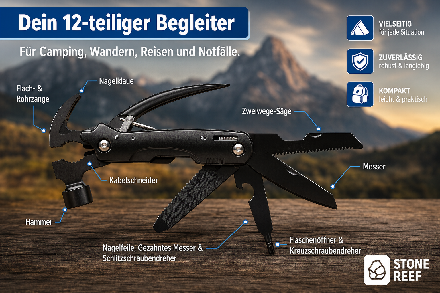 Stonereef Multitool Universal Werkzeug Multifunktionswerkzeug Reparatur A4