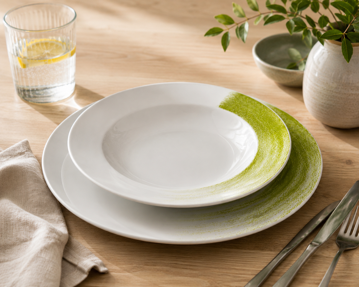 Arte Viva Allegra Tafelservice 12tlg Grün Teller Set 6 Personen Porzellan HA18