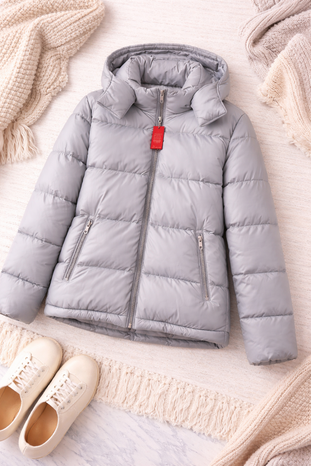 Strandfein Menswear Herren Steppjacke Taupe Kapuze abnehmbar